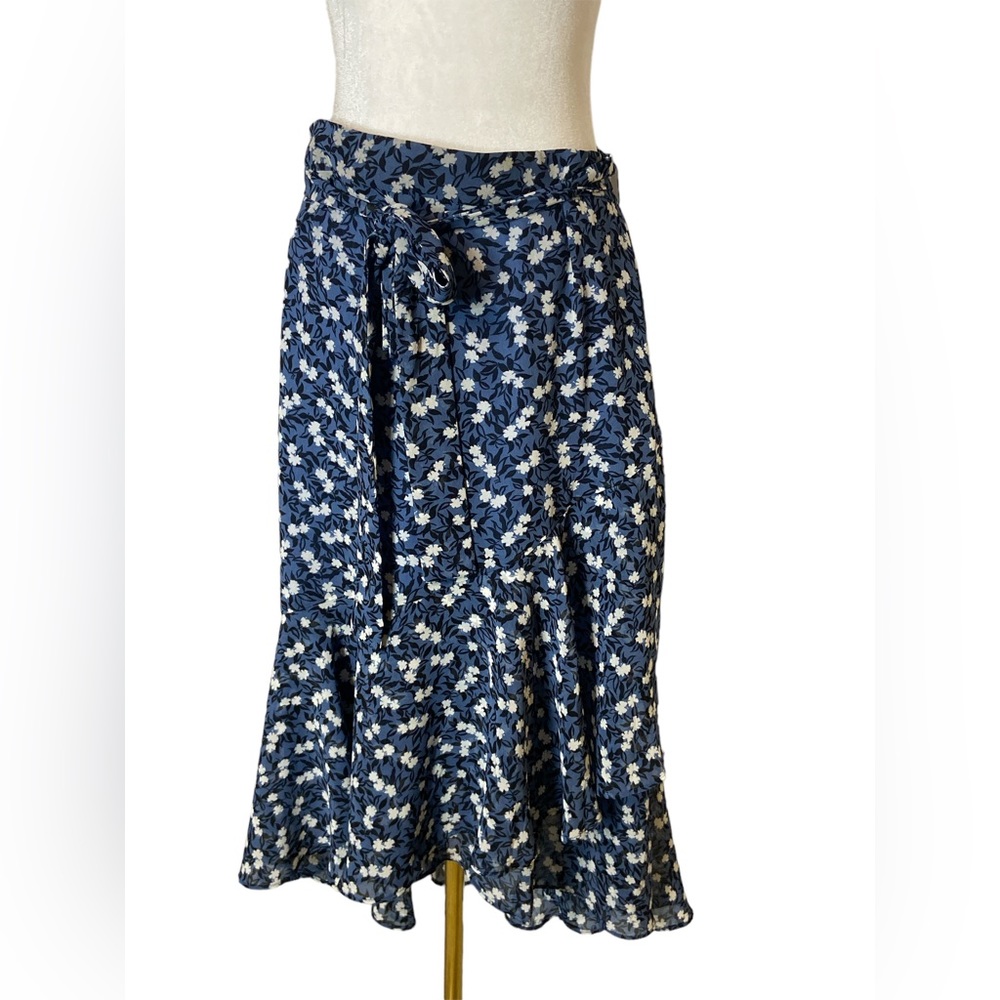 Ann Taylor NWT Skirt, Sz 14, Black, Blue, Cream, Ruffled Hem, Mid Length